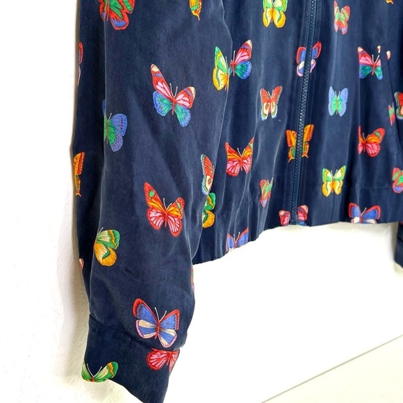 DONCASTER Vintage 90s Y2K Silk Feel Butterfly Novelty Print Navy Zip Jacket M - Picture 10 of 12